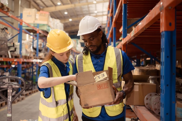 Young man and woman working together in warehouse This is a freight transportation