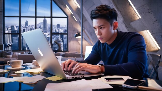 Young man working on laptop