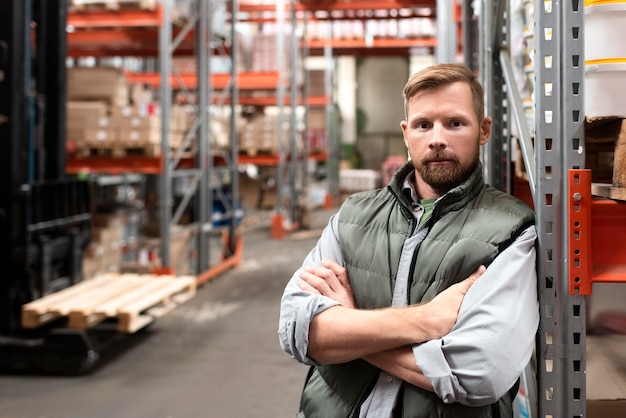 Young man working in a warehouse