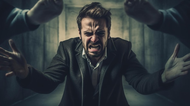 A young man yelling in a fight or an argument Harassment and abuse Bullying Discrimination