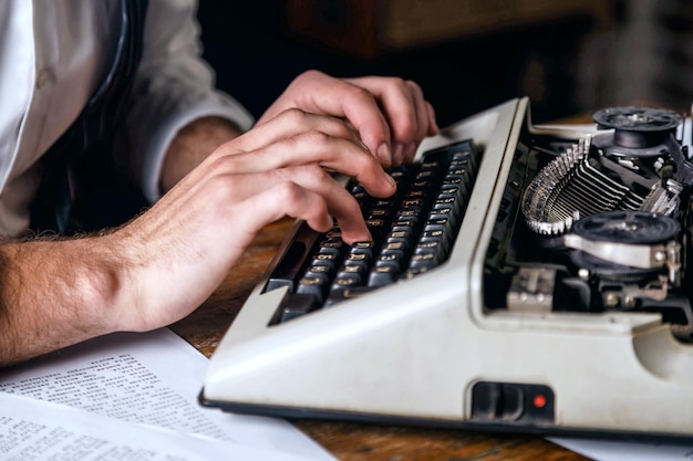 Young mans hands typing new book