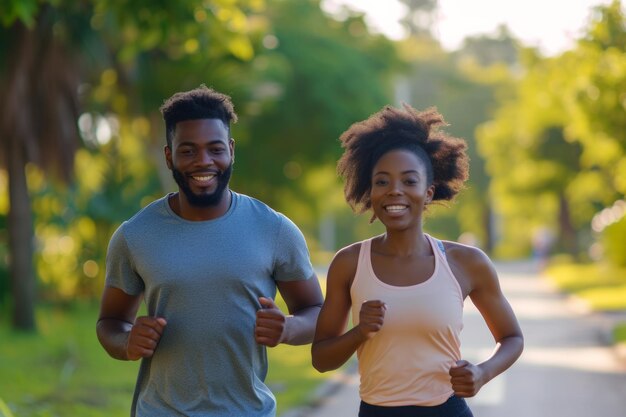 Young married African American couple having an outdoor fitness cardio workout Premium AI generated image