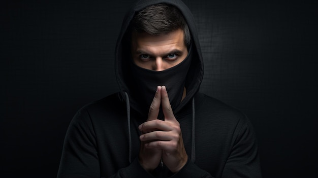 young masked guy wearing hoodie