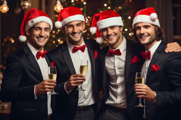 Photo young men spreading christmas cheer