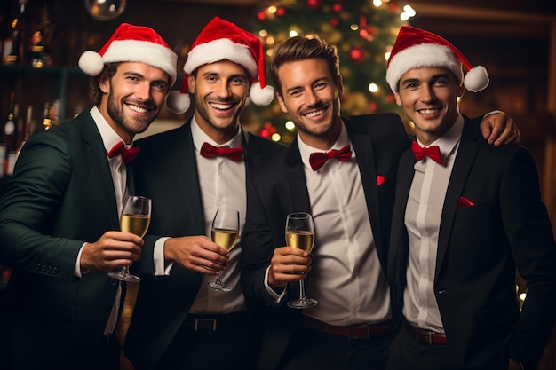 Photo young men spreading christmas cheer