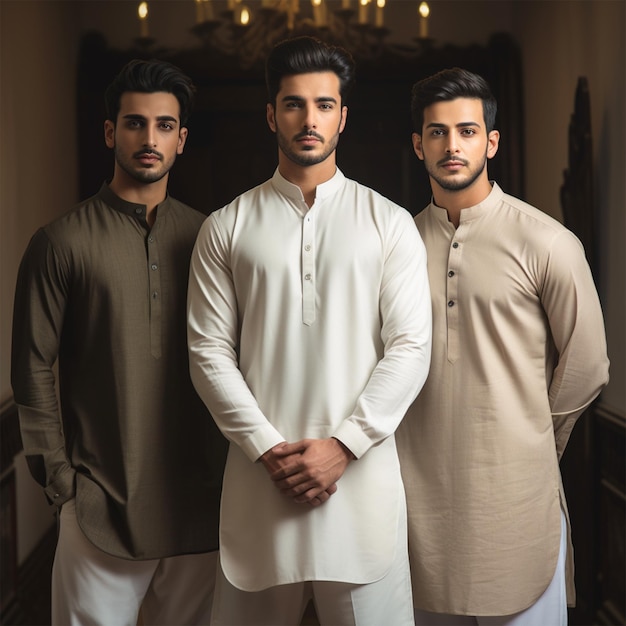 Foto giovani uomini che indossano lo stile di vita shalwar kameez kurta