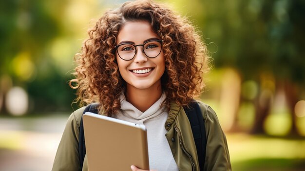 Young middle east student girl smiling happy holding book at the city