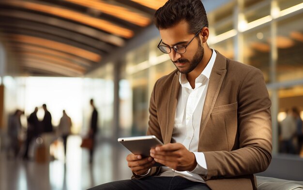 Young Middle Eastern Man Smiling with a Digital Tablet