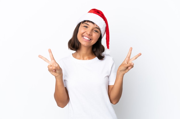 Young mixed race woman celebrating Christmas