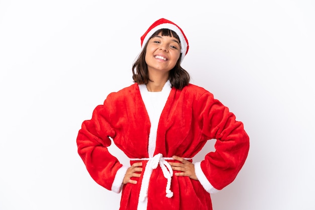 Photo young mixed race woman disguised as santa claus