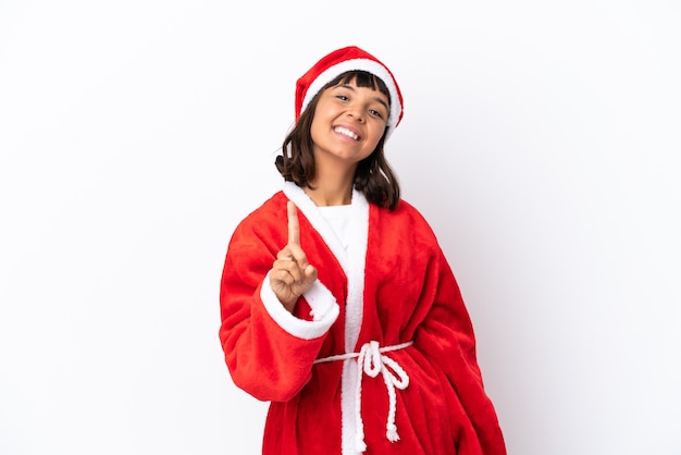 Young mixed race woman disguised as Santa Claus