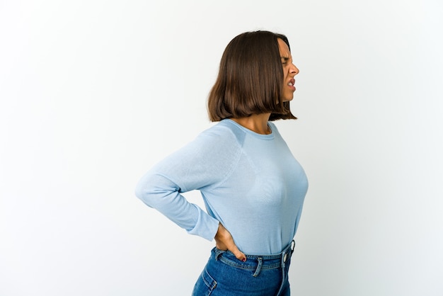 Photo young mixed race woman suffering a back pain