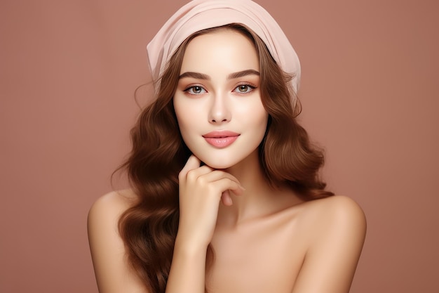 Young model beauty woman makeup cosmetic advertisement style Created with Generative Ai Technology