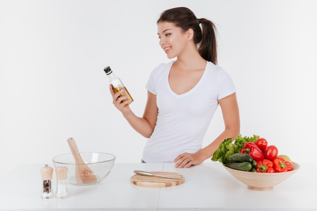 Young model by the table with food