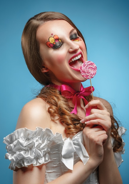 Young model with lollipop