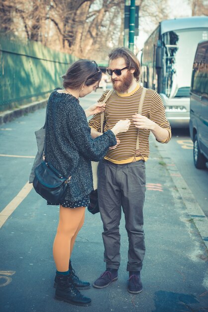 young modern stylish couple urban