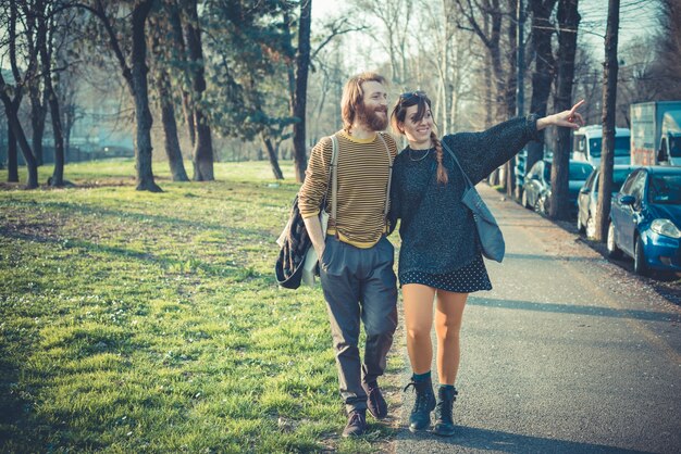 young modern stylish couple urban