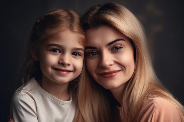 Foto giovani madre e figlia che sorridono felici insieme creati con l'ai generativa