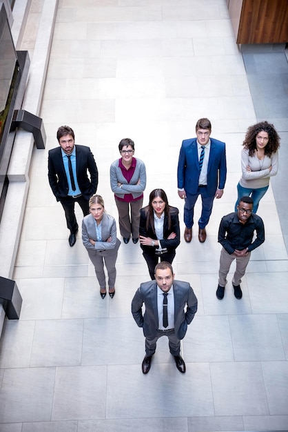 young multi ethnic business people group walking standing and top view