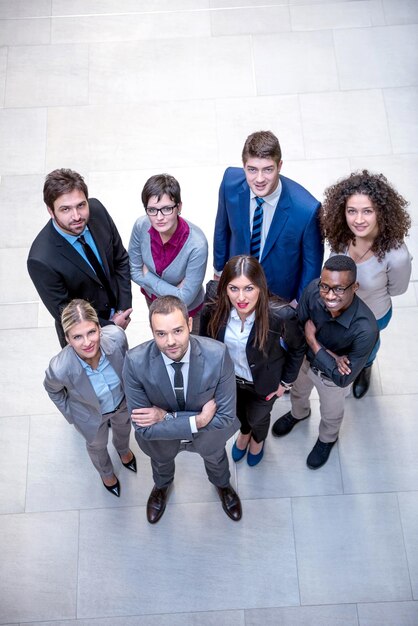 young multi ethnic business people group walking standing and top view