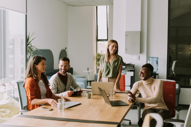 Young multiethnic startup team working at the modern office