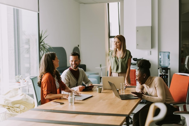 Young multiethnic startup team working at the modern office