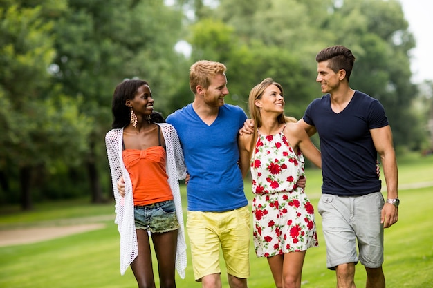 Young multiracial friends in the park