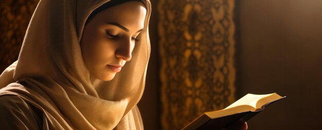 A young Muslim girl reads the Koran Womans prayer Faith in God Holy book