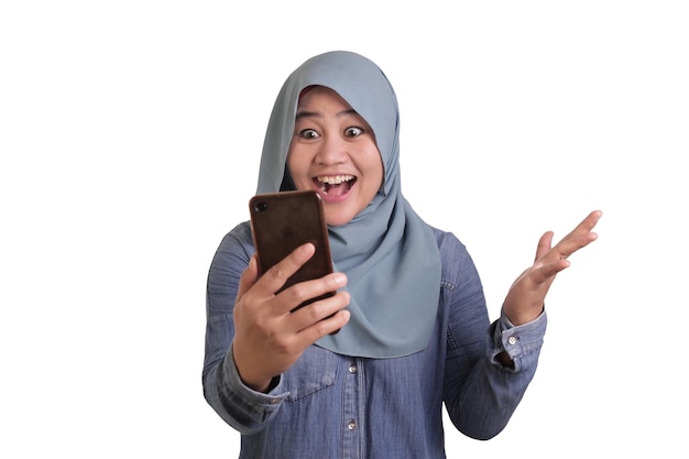 Young Muslim Woman Get Good News on Her Phone