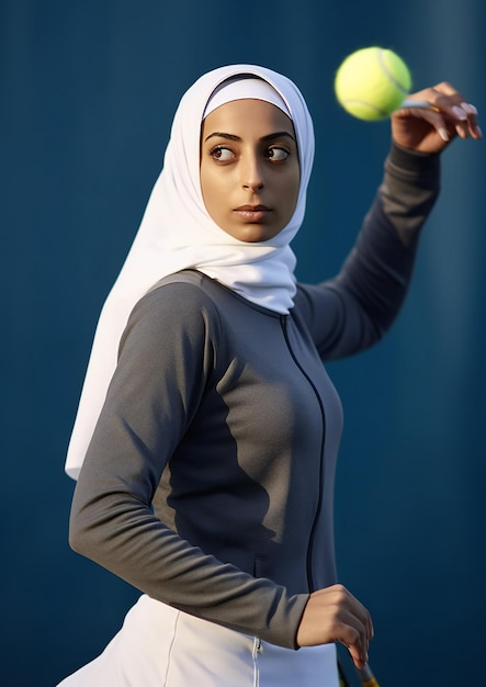 Young Muslim woman has an early morning tennis workout Generative ai art