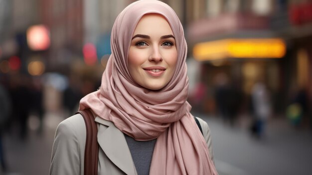 Young muslim woman modern islamic fashion on the street AI generated Image