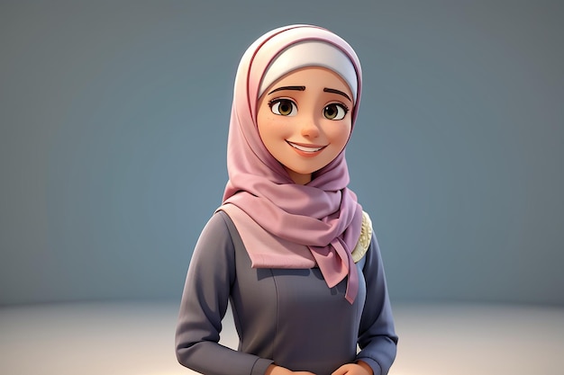 Young muslim woman smiling posing happy 3d cartoon illustration