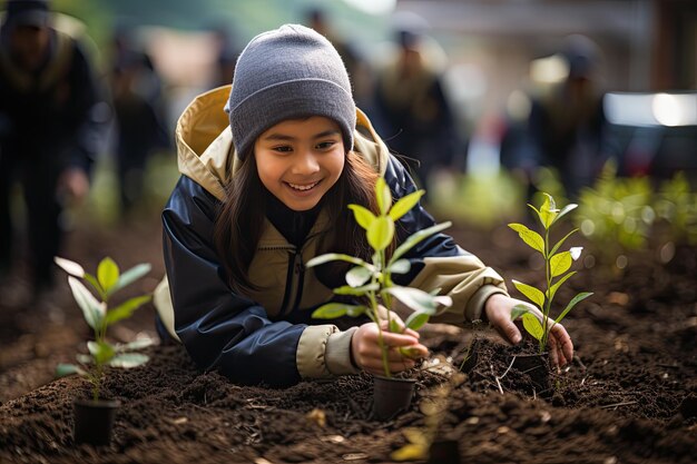 Young Muslims plant community trees vibrating colors and connection generative IA