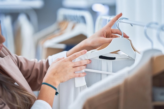 Young nice girl in store during shopping. High quality photo