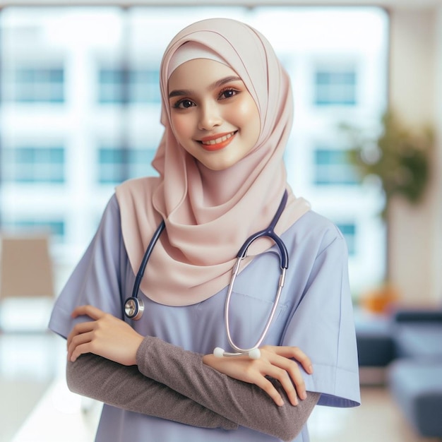 Young nurse in hijab portrait in hospital