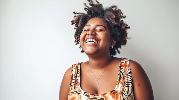 Young overweight woman on a white background