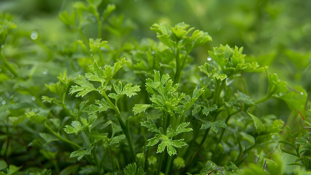 Photo young parsley plants bathed in soft sunlight with a verdant green backdrop