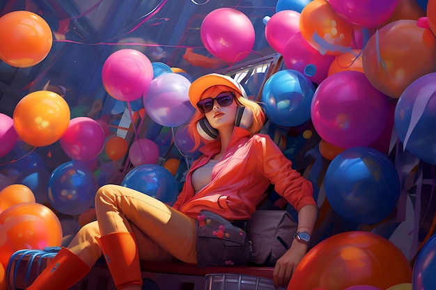 Young party girl with balloons