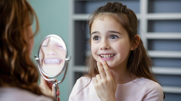 Young patient checking her smile