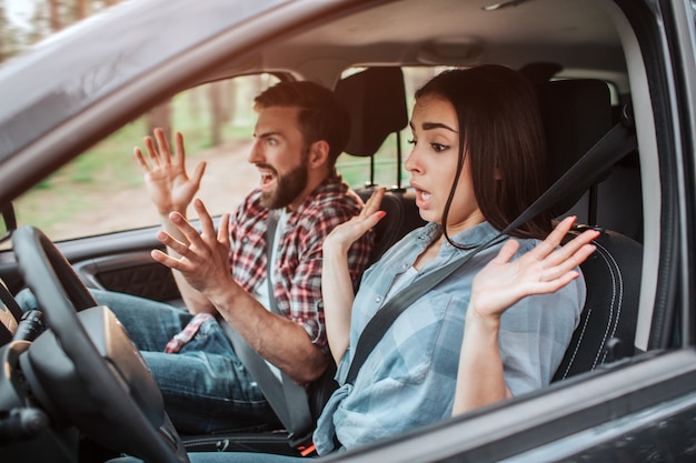 Photo young people are riding in car