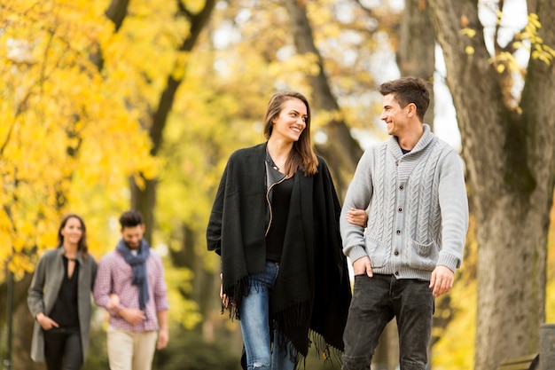 Young people in the autumn park