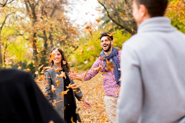 Young people in autumn park