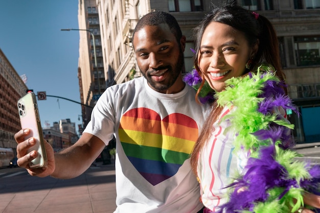 Photo young people celebrating pride month