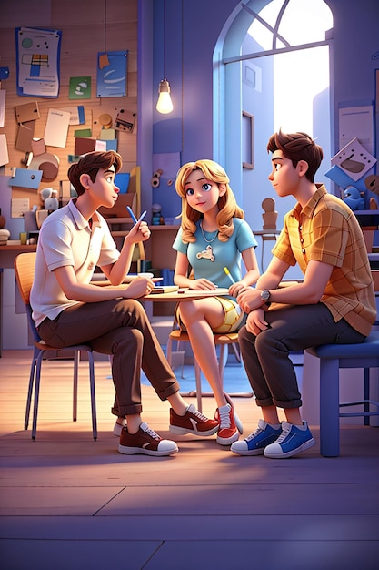 Young people chatting 3d character illustration