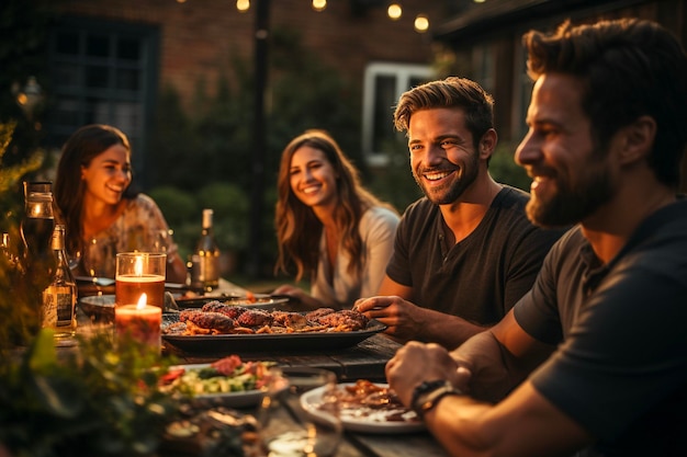 Young people dining and having fun drinking wine together on balcony rooftop