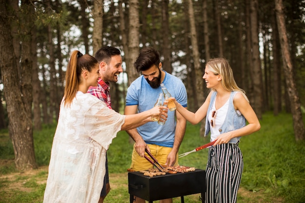 Young people enjoying barbecue party in the nature