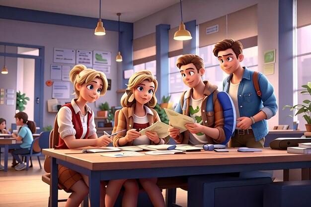 Young people get money loans at the bank 3d character illustration