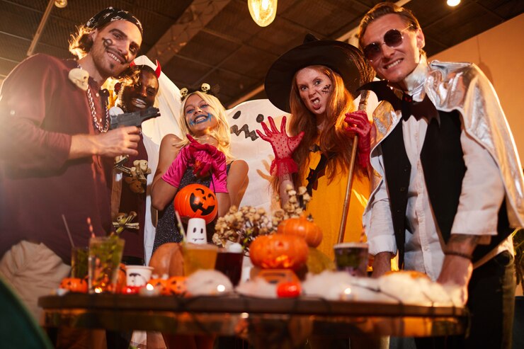 Photo ハロウィーンパーティーで楽しんでいる若者