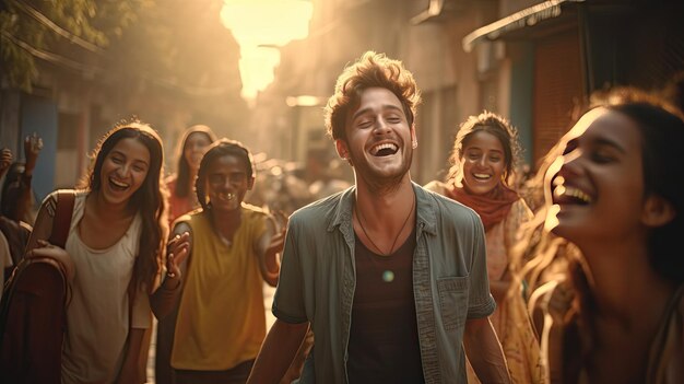 Young People Standing in a Group Together Smiling Outdoors Friendship Day