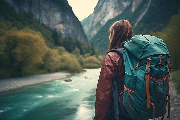 Young people of travelers stand on the rocks and enjoy the natural landscapes in the mountains